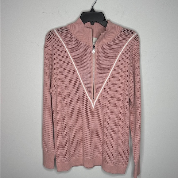 Varley Women's Calva Cotton Open Knit Sweater Pink Mauve 1/2 Zip NWT - Picture 6 of 10